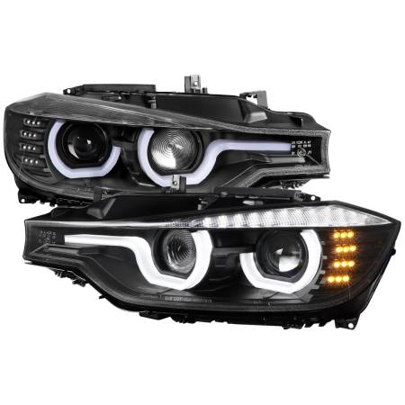 Spec'D Tuning Products - Spec-D 2012-2015 BMW F30 3 Series Sedan Dual LED U-Bar Projector HID-Compatible Headlights w/ LED Turn Signal Lights (Matte Black Housing/Clear Lens)
