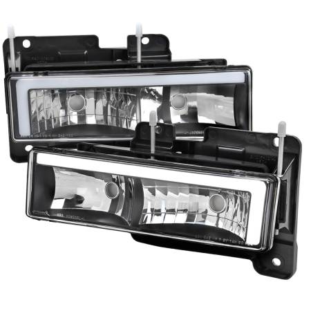 Spec'D Tuning Products - Spec-D 1988-1998 Chevrolet/GMC C10 C/K LED Strip Factory Style Headlights (Matte Black Housing/Clear Lens)