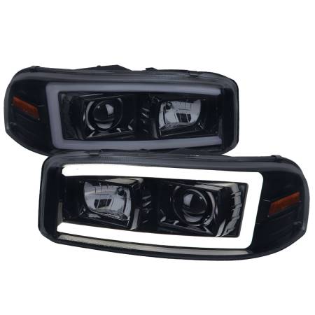 Spec'D Tuning Products - Spec-D 2000-2006 GMC Sierra/Denali/Yukon LED Strip Projector Headlights (Glossy Black Housing/Smoke Lens)