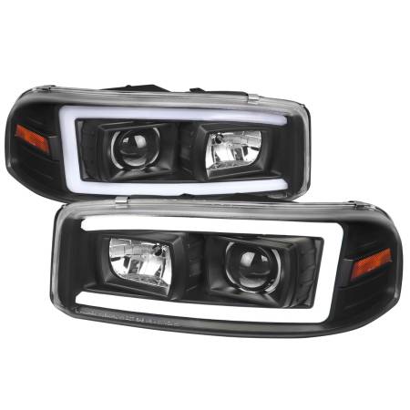 Spec'D Tuning Products - Spec-D 2000-2006 GMC Sierra/Denali/Yukon LED Strip Projector Headlights (Matte Black Housing/Clear Lens)
