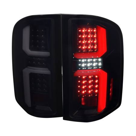 Spec'D Tuning Products - Spec-D 2007-2013 Chevrolet Silverado 1500/ 2007-2014 Silverado 2500HD/3500HD LED Tail Lights with White LED Bar (Glossy Black Housing/Dark Smoke Lens)