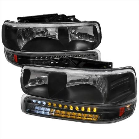 Spec'D Tuning Products - Spec-D 1999-2002 Chevrolet Silverado/ 2000-2006 Suburban/Tahoe Factory Style Headlights with LED Bumper Corner Signal Lights (Matte Black Housing/Clear Lens)