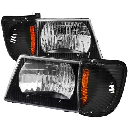Spec'D Tuning Products - Spec-D 1992-2006 Ford Econoline E-Series Factory Style Headlights and Turn Signal Corner Lights (Matte Black Housing/Clear Lens)