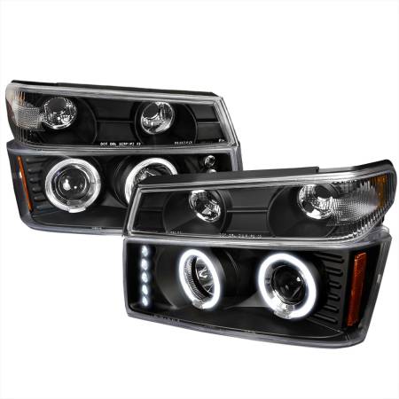 Spec'D Tuning Products - Spec-D 2004-2012 Chevrolet Colorado/GMC Canyon Dual Halo Projector Headlights with Corner Turn Signal Bumper Lights (Matte Black Housing/Clear Lens)