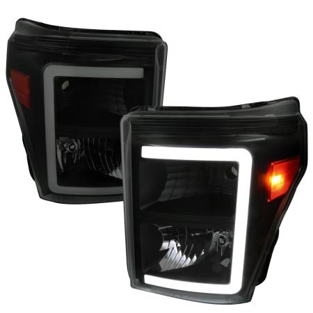 Spec'D Tuning Products - Spec-D 2011-2016 Ford F-250/F-350/F-450/F-550 Super Duty LED C-Bar Factory Style Headlights (Black Housing/Smoke Lens)