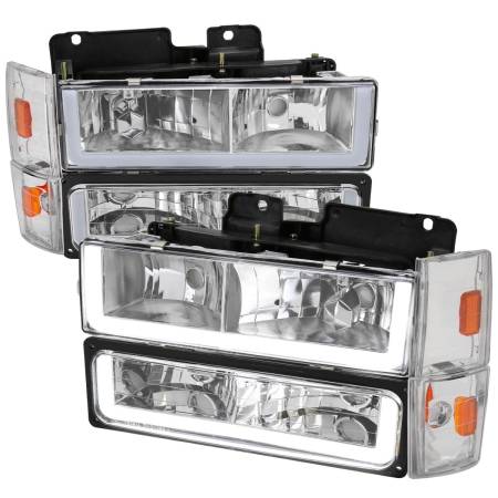 Spec'D Tuning Products - Spec-D 1988-1993 Chevrolet/GMC C10 C/K Sierra Tahoe LED Tube Factory Style Headlights with Bumper & Corner Lights (Chrome Housing/Clear Lens)