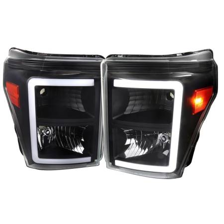 Spec'D Tuning Products - Spec-D 2011-2016 Ford F-250/F-350/F-450/F-550 Super Duty LED C-Bar Factory Style Headlights (Matte Black Housing/Clear Lens)