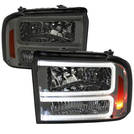 Spec'D Tuning Products - Spec-D 2005-2007 Ford F-250/F-350/F-450/F-550 Super Duty Dual LED C-Bar Factory Style Headlights (Chrome Housing/Smoke Lens)