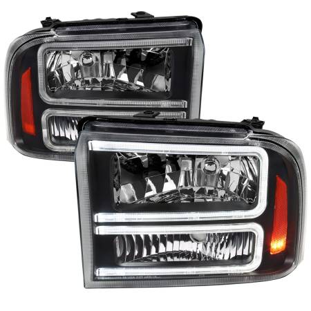 Spec'D Tuning Products - Spec-D 2005-2007 Ford F-250/F-350/F-450/F-550 Super Duty Dual LED C-Bar Factory Style Headlights (Matte Black Housing/Clear Lens)