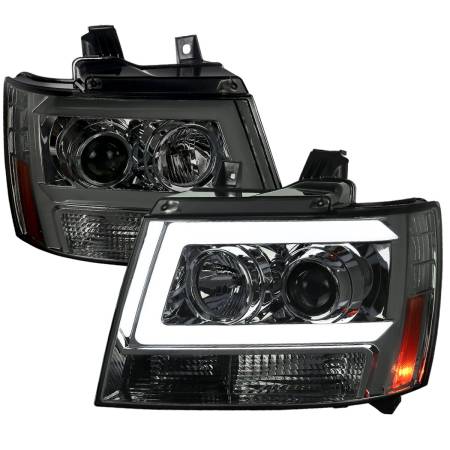 Spec'D Tuning Products - Spec-D 2007-2013 Chevrolet Avalanche/ 2007-2014 Tahoe Suburban LED C-Bar Projector Headlights (Chrome Housing/Smoke Lens)