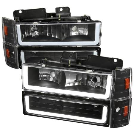 Spec'D Tuning Products - Spec-D 1988-1993 Chevrolet/GMC C10 C/K Sierra Tahoe LED Tube Factory Style Headlights with Bumper & Corner Lights (Matte Black Housing/Clear Lens)
