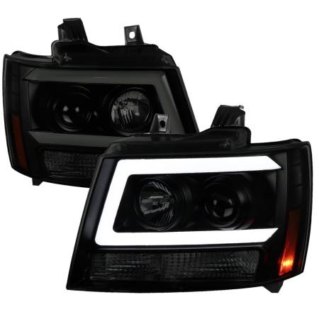 Spec'D Tuning Products - Spec-D 2007-2013 Chevrolet Avalanche/ 2007-2014 Tahoe Suburban LED C-Bar Projector Headlights (Black Housing/Smoke Lens)