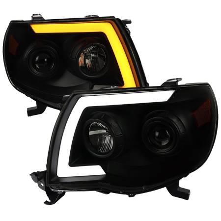 Spec'D Tuning Products - Spec-D 2005-2011 Toyota Tacoma LED Bar Projector Headlights w/ Sequential Turn Signal Lights (Matte Black Housing/Smoke Lens)