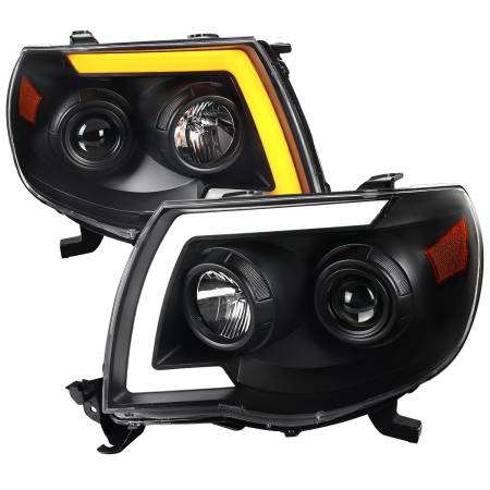 Spec'D Tuning Products - Spec-D 2005-2011 Toyota Tacoma LED Bar Projector Headlights w/ Sequential Turn Signal Lights (Matte Black Housing/Clear Lens)