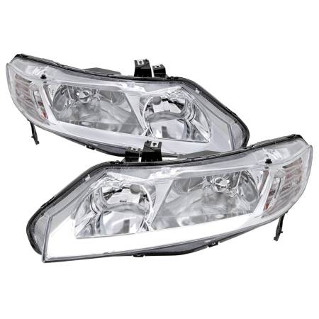 Spec'D Tuning Products - Spec-D 2006-2011 Honda Civic 4DR Sedan Factory Style Headlights w/ LED Strip (Chrome Housing/Clear Lens)