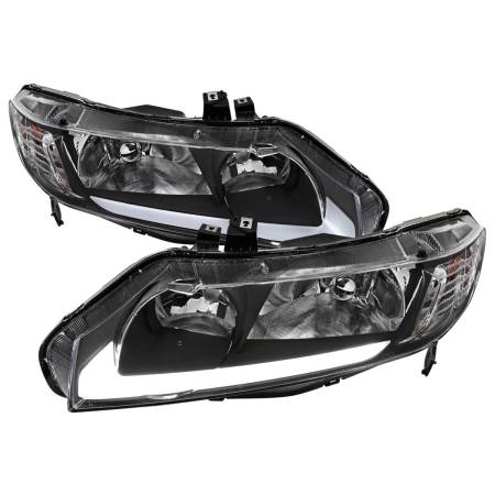 Spec'D Tuning Products - Spec-D 2006-2011 Honda Civic 4DR Sedan Factory Style Headlights w/ LED Strip (Matte Black Housing/Clear Lens)