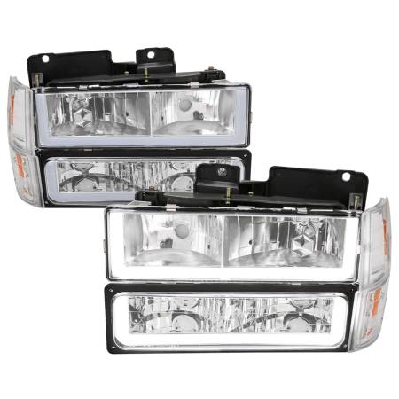 Spec'D Tuning Products - Spec-D 1994-1998 GMC C10/Sierra/Suburban/Yukon Factory Style Headlights w/LED Strip and Bumper & Corner Lights (Chrome Housing/ Clear Lens)