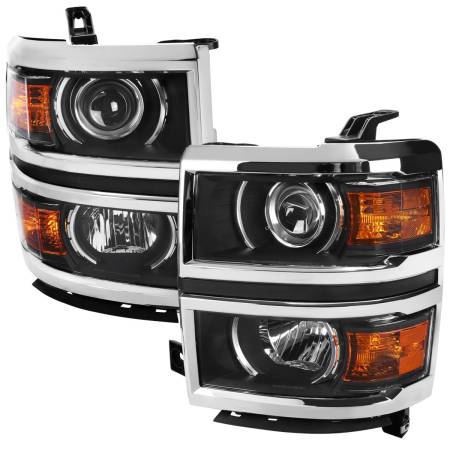 Spec'D Tuning Products - Spec-D 2014-2017 Chevrolet Silverado 1500 Projector Headlights (Matte Black Housing/Chrome Trim/Clear Lens)