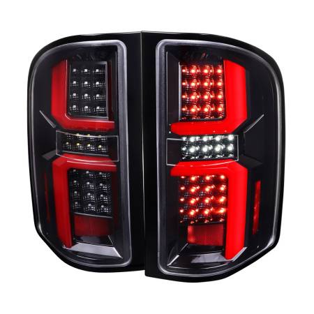 Spec'D Tuning Products - Spec-D 2007-2013 Chevrolet Silverado 1500/ 2007-2014 Silverado 2500HD/3500HD LED Tail Lights with Red LED Bar (Jet Black Housing/Clear Lens)