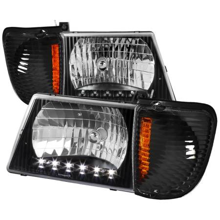Spec'D Tuning Products - Spec-D 1992-2006 Ford Econoline E-Series LED Strip Factory Headlights and Corner Lights (Matte Black Housing/Clear Lens)