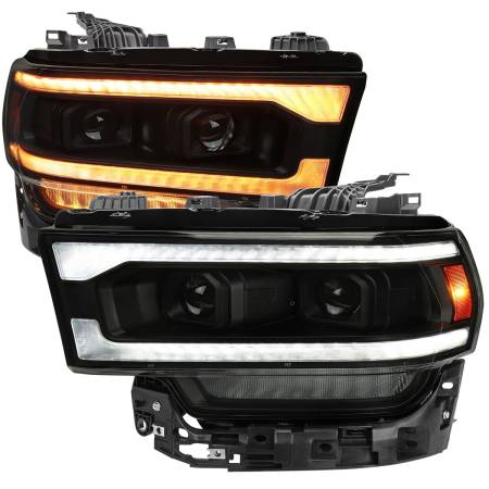Spec'D Tuning Products - Spec-D 2019-2022 Dodge RAM 2500/3500/4500/5500 Switchback Sequential LED Turn Signal Projector Headlights (Jet Black Housing/Smoke Lens)