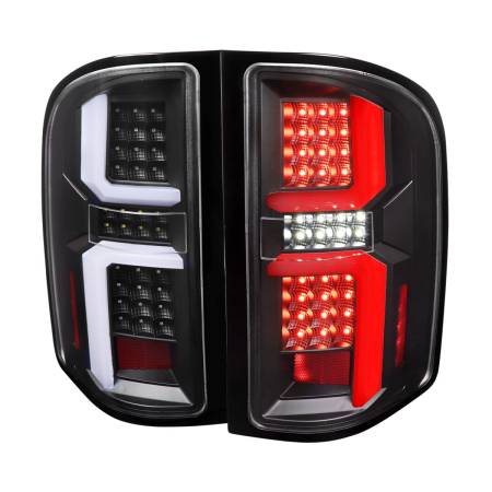 Spec'D Tuning Products - Spec-D 2007-2013 Chevrolet Silverado 1500/ 2007-2014 Silverado 2500HD/3500HD LED Tail Lights with White LED Bar (Matte Black Housing/Clear Lens)