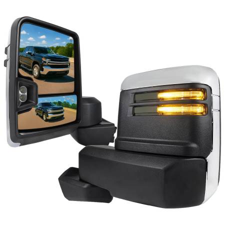 Spec'D Tuning Products - Spec-D 2019-2022 Chevrolet Silverado 1500 Power Adjustable, Heated, & Manual Extendable Chrome Towing Mirrors w/ Smoke Lens LED Turn Signal & Clearance Lights