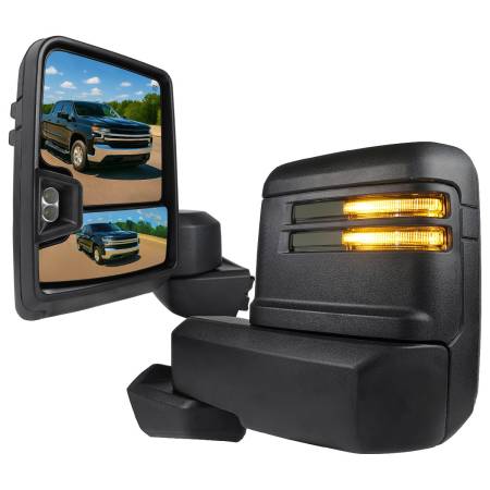 Spec'D Tuning Products - Spec-D 2019-2022 Chevrolet Silverado 1500 Power Adjustable, Heated, & Manual Extendable Black Towing Mirrors w/ Smoke Lens LED Turn Signal & Clearance Lights