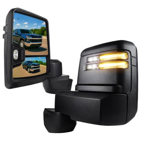 Spec'D Tuning Products - Spec-D 2020-2022 Chevrolet Silverado/GMC Sierra 2500HD/3500HD Power Adjustable, Heated, & Manual Extendable Black Towing Mirrors w/ Smoke Lens LED Turn Signal & Clearance Lights
