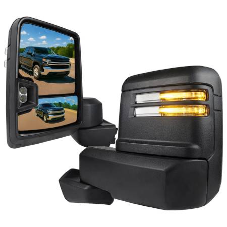 Spec'D Tuning Products - Spec-D 2019-2022 Chevrolet Silverado 1500 Power Adjustable, Heated, and Manual Extendable Black Towing Mirrors with Smoke Lens LED Turn Signal & Clearance Lights