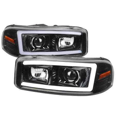Spec'D Tuning Products - Spec-D 2000-2006 GMC Sierra/Denali/Yukon LED Strip Projector Headlights (Glossy Black Housing/Clear Lens)