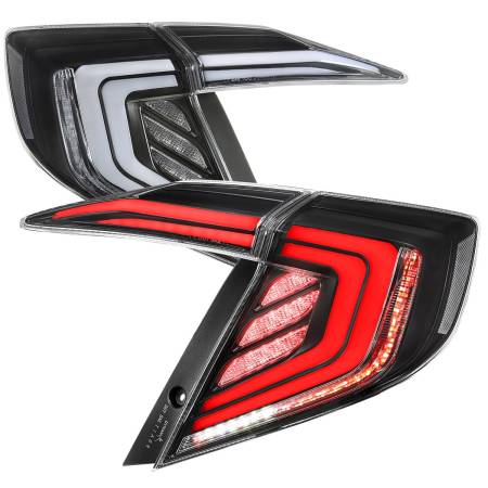 Spec'D Tuning Products - Spec-D 2016-2021 Honda Civic 4DR Sedan White LED Tail Lights w/ Sequential Signal Lamps (Matte Black Housing/Clear Lens)