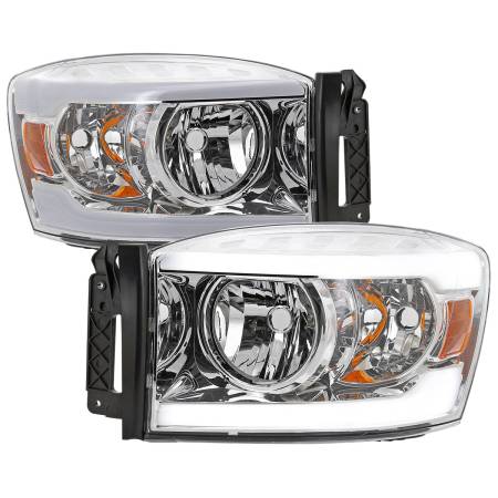 Spec'D Tuning Products - Spec-D 2006-2008 Dodge Ram 1500/ 2006-2009 Ram 2500 3500 LED Tube Factory Style Headlights with Amber Reflector (Chrome Housing/Clear Lens)