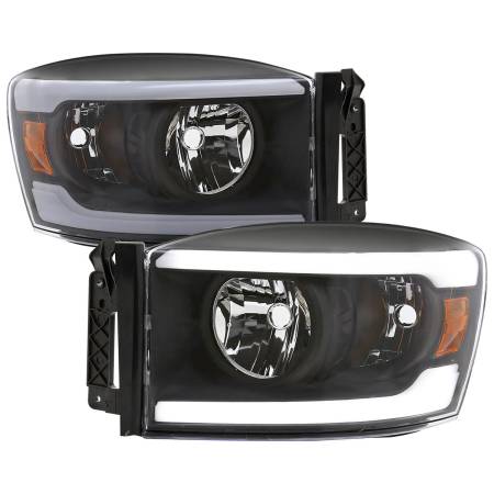 Spec'D Tuning Products - Spec-D 2006-2008 Dodge Ram 1500/ 2006-2009 Ram 2500 3500 LED Tube Factory Style Headlights with Amber Reflector (Matte Black Housing/Clear Lens)