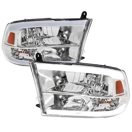 Spec'D Tuning Products - Spec-D 2009-2019 Dodge Ram 1500 2500 3500 Quad Style Headlights with LED Tube (Chrome Housing/Clear Lens)