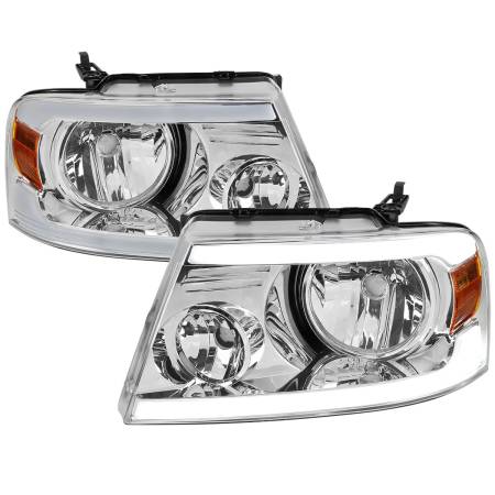 Spec'D Tuning Products - Spec-D 2004-2008 Ford F-150/ 2006-2008 Lincoln Mark LT LED Strip Factory Style Headlights (Chrome Housing/Clear Lens)