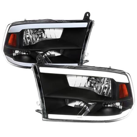 Spec'D Tuning Products - Spec-D 2009-2019 Dodge Ram 1500/ 2010-2019 Dodge Ram 2500/3500 LED Strip Factory Style Headlights (Matte Black Housing/Clear Lens)