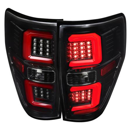 Spec'D Tuning Products - Spec-D 2009-2014 Ford F-150 Red C-Bar LED Tail Lights (Jet Black Housing/Clear Lens)