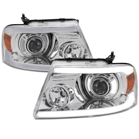 Spec'D Tuning Products - Spec-D 2004-2008 Ford F-150/ 2006-2008 Lincoln Mark LT Projector Style Headlights w/ LED Bar (Chrome Housing/Clear Lens)
