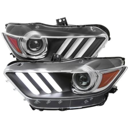 Spec'D Tuning Products - Spec-D 2015-2017 Ford Mustang HID/Xenon Switchback Sequential LED Turn Signal Projector Headlights (Matte Black Housing/Clear Lens)