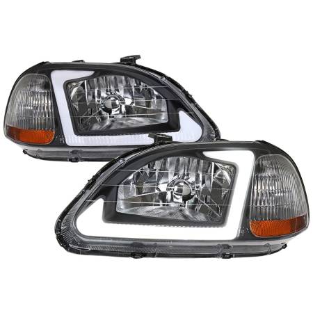 Spec'D Tuning Products - Spec-D 1996-1998 Honda Civic Coupe/Sedan LED Bar Factory Style Headlights (Matte Black Housing/Clear Lens)
