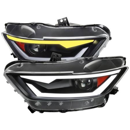 Spec'D Tuning Products - Spec-D 2015-2017 Ford Mustang/2018-2020 Mustang Shelby HID/Xenon Switchback Sequential LED Turn Signal Projector Headlights (Matte Black Housing/Clear Lens)