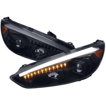 Spec'D Tuning Products - Spec-D 2015-2018 Ford Focus LED Sequential Signal Projector Headlights (Glossy Black Housing/Smoke Lens)