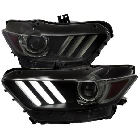 Spec'D Tuning Products - Spec-D 2015-2017 Ford Mustang HID/Xenon Switchback Sequential LED Turn Signal Projector Headlights (Matte Black Housing/Smoke Lens)