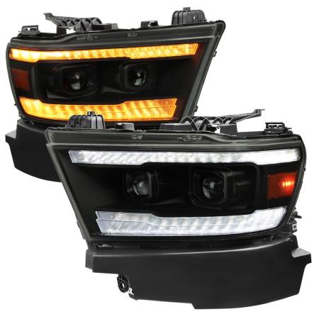 Spec'D Tuning Products - Spec-D 2019-2022 Dodge RAM 1500 Switchback Sequential LED Turn Signal Projector Headlights (Matte Black Housing/Smoke Lens)