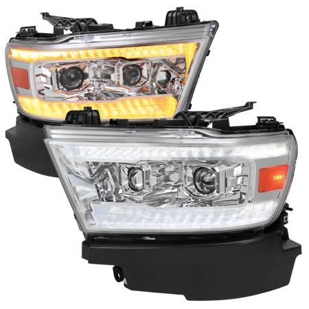 Spec'D Tuning Products - Spec-D 2019-2022 Dodge RAM 1500 Switchback Sequential LED Turn Signal Projector Headlights (Chrome Housing/Clear Lens)