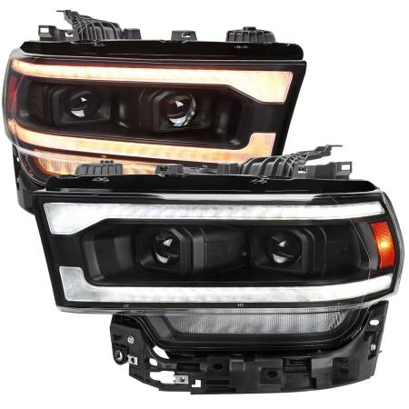 Spec'D Tuning Products - Spec-D 2019-2022 Dodge RAM 2500/3500/4500/5500 Switchback Sequential LED Turn Signal Projector Headlights (Matte Black Housing/Clear Lens)