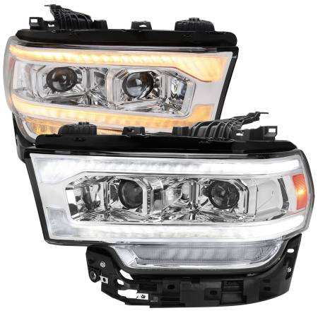 Spec'D Tuning Products - Spec-D 2019-2022 Dodge RAM 2500/3500/4500/5500 Switchback Sequential LED Turn Signal Projector Headlights (Chrome Housing/Clear Lens)