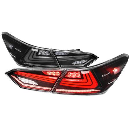 Spec'D Tuning Products - Spec-D 2018-2022 Toyota Camry LED Tail Lights w/ Sequential Signal Lamps (Matte Black Housing/Clear Lens)