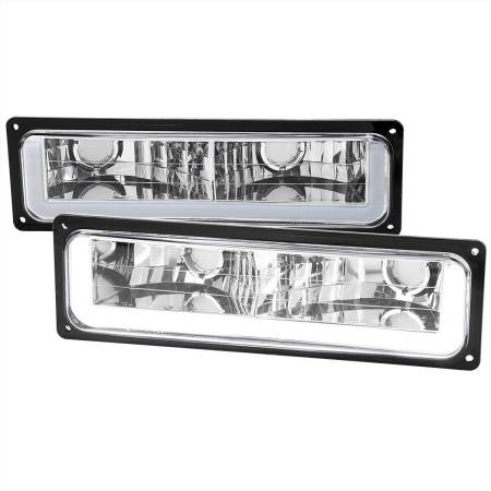 Spec'D Tuning Products - Spec-D 1988-1998 Chevrolet C10 GMC C/K LED Strip Bumper Corner Signal Lights (Chrome Housing/Clear Lens)